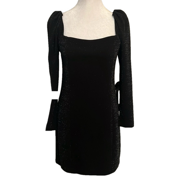 1. State Dresses & Skirts - 1.State Square Neck Princess Seam Metallic Shimmer Black Cocktail Mini Dress